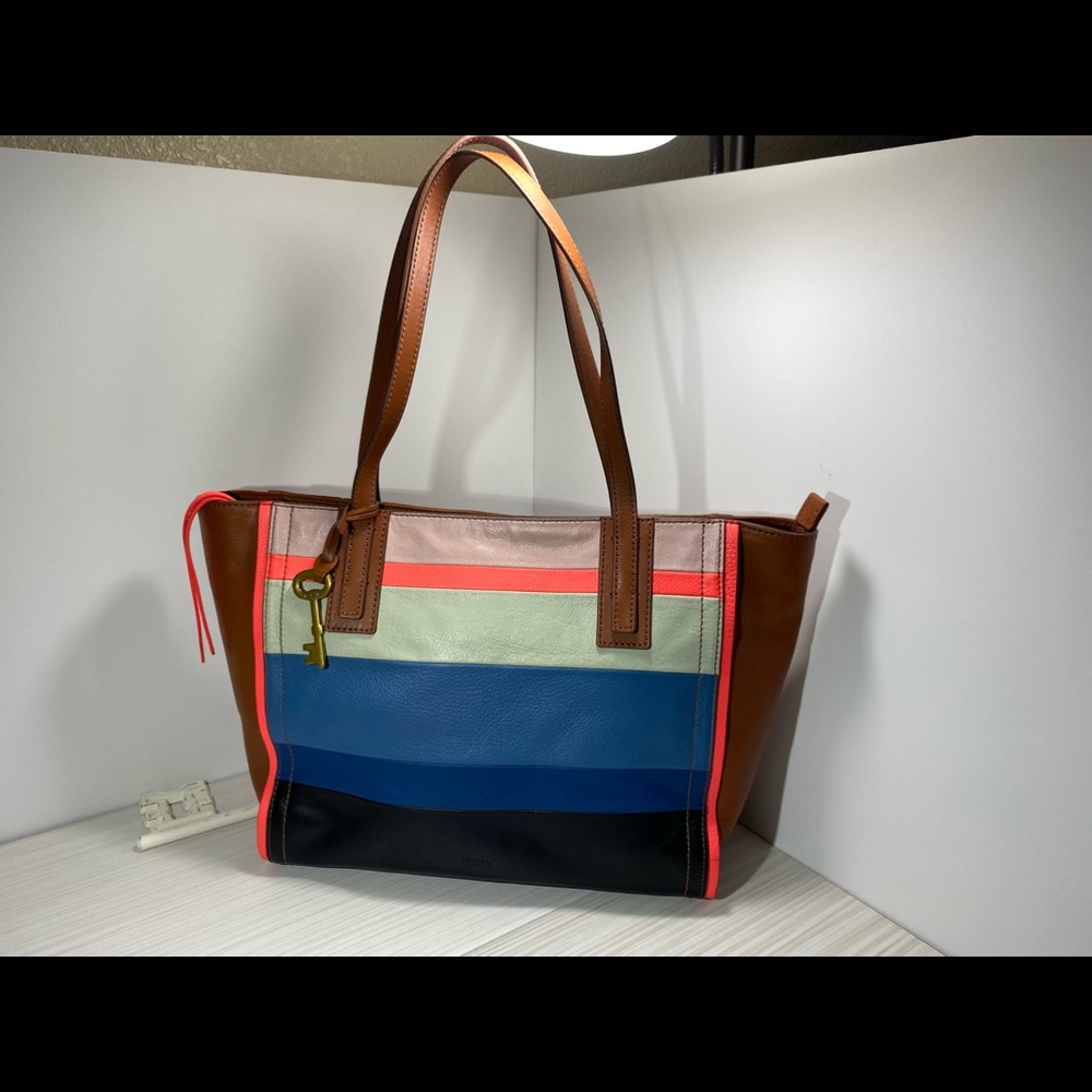 Fossil Color Block Leather Tote